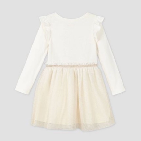 NWT Cat & Jack Floral Deer Tulle Long Sleeve Dress - Picture 2 of 4